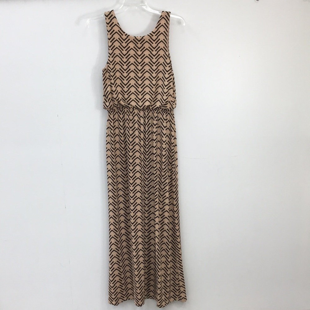 Three Pink Hearts Sleeveless Tank Tan Maxi Dress Size S EXCELLENT Condition - Picture 6 of 8